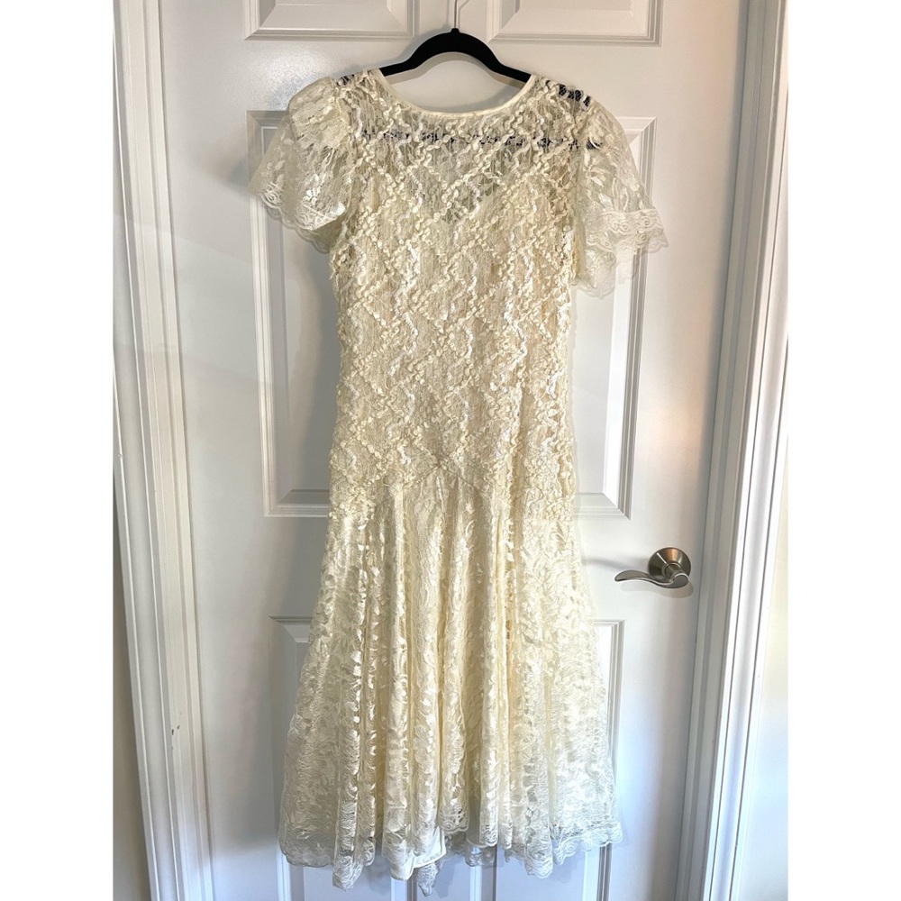 HW Collections Vintage Lace wedding dress sequins drop waist 20s RARE FIND